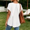 Women's Summer Short Sleeve Top V Neck Back Pleated Detail Lightweight Blouse Casual Loose Fit Shirt for Daily Wear