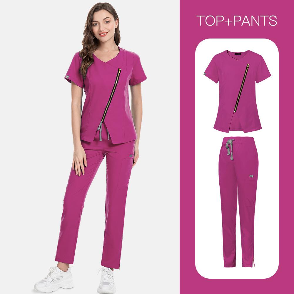 Beauty Salon Spa Private Club Confinement Center Hand Washing Clothes Surgical Clothes Nursing Clothes Solid Color Staff Uniform Embroidery Characters
