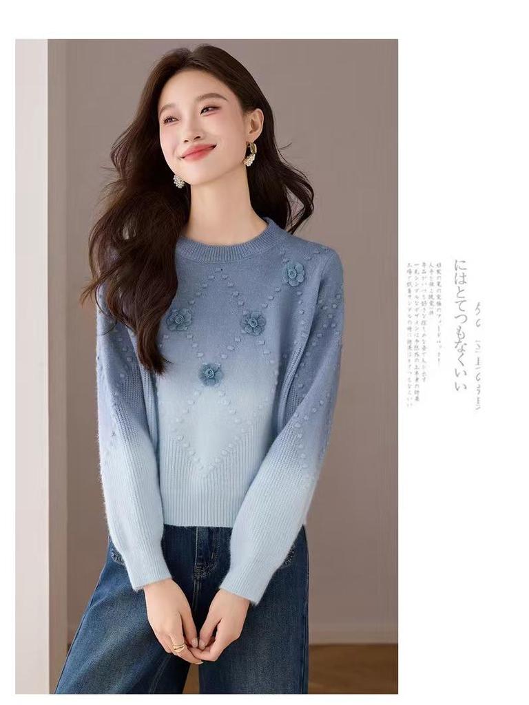 2025 Women's 3D Gradient Wool Sweater, Autumn/Winter, Long-Sleeve, Loose Fit