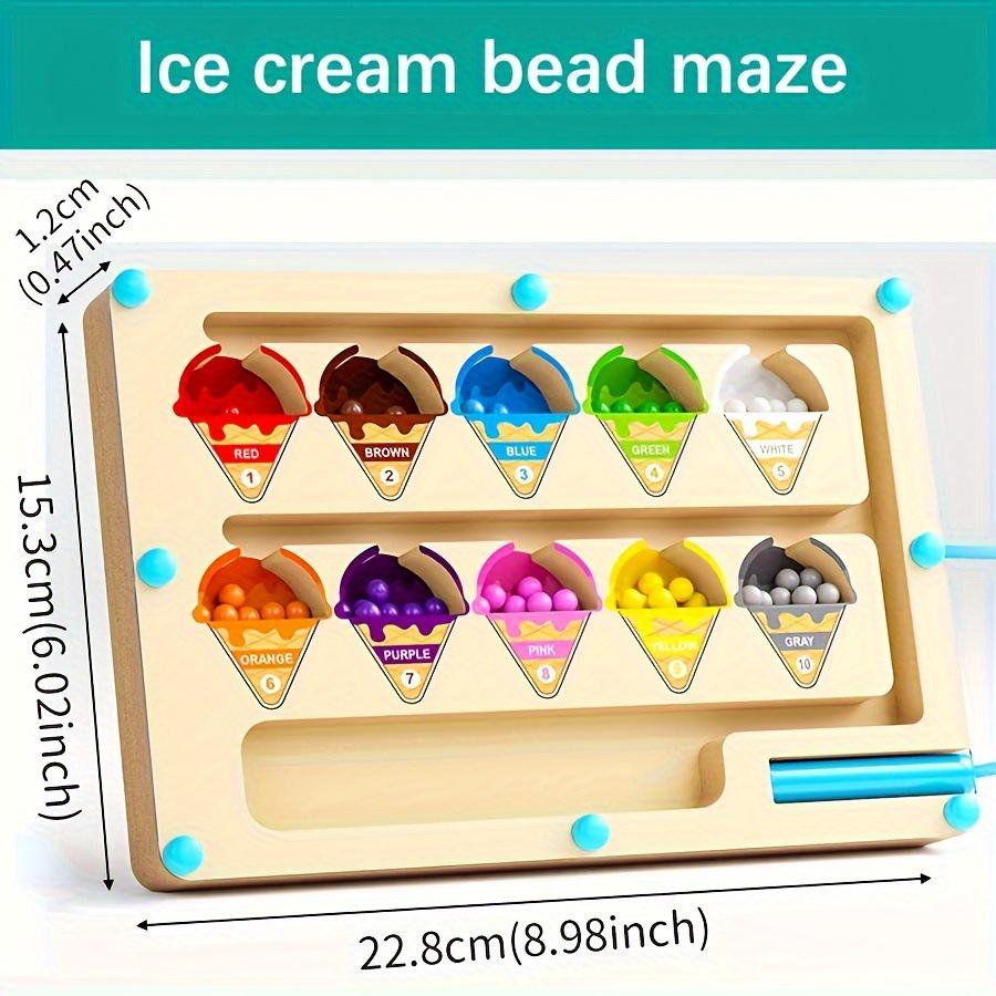 Wooden Dinosaur Ice Cream Maze: Magnetic Puzzle for Kids' Spatial and Logical Thinking, Pencil Grip, and Early Education