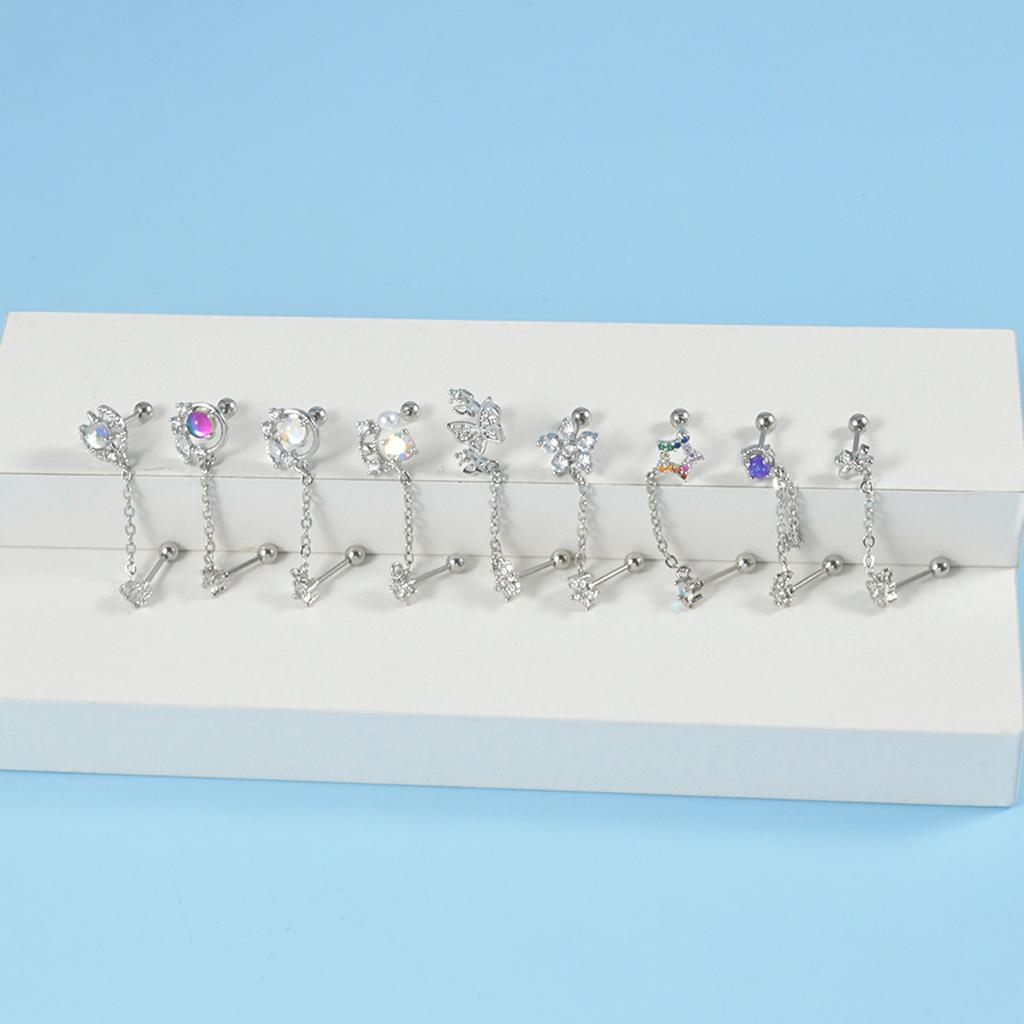 Stainless Steel Ear Ring Tragus Helix Ear Lobe Stud Flower/Moon/Star Women Girls Drop Earring Fashion Ear Accessory