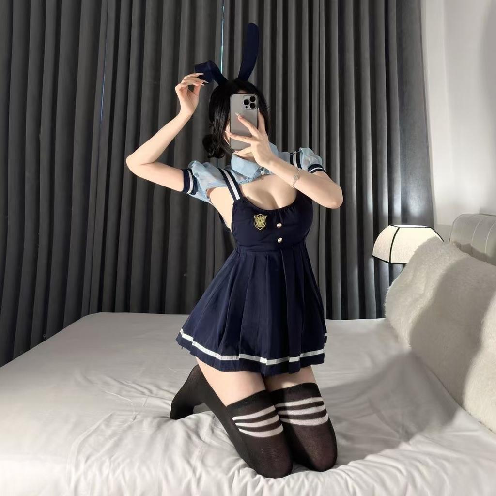 Pure lust lingerie sexy JK pleated strap skirt bunny uniform female police officer suit campus student uniform