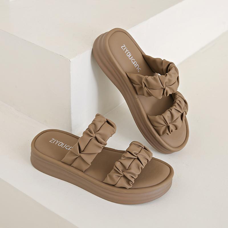 Mode CRLAYDK Damen Sommer Walking Sandalen Plateau Riemen Lässig Zehenfrei Bequeme Slipper Outdoor Strand Damen Faltbare Pantoletten