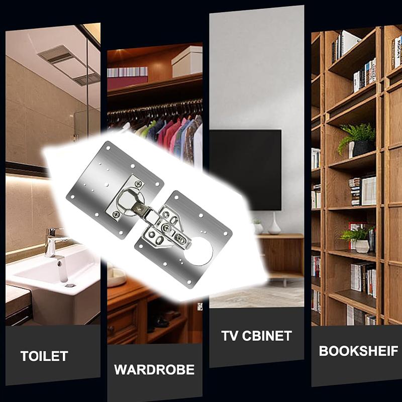 Stainless Steel Cabinet Hinge Repair Plate Hinge Repair Bracket Kit Fixing Screws, Suitable for Wooden Cabinet Doors Furniture