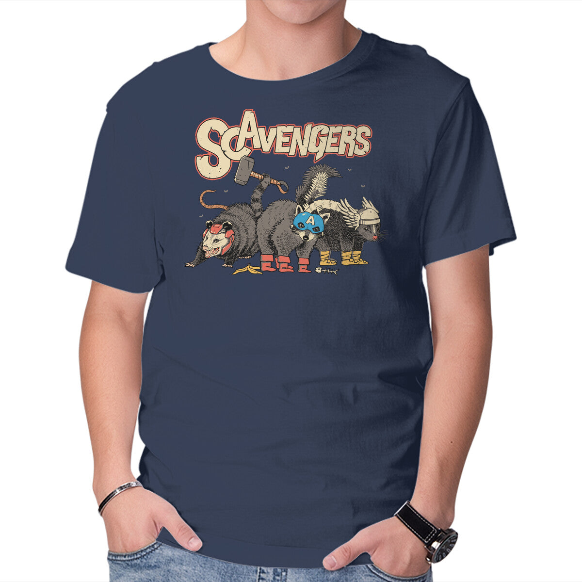 Unisex Crew Neck T-Shirt Scavengers Assemble! Graphic Short Sleeve Casual Tee XS