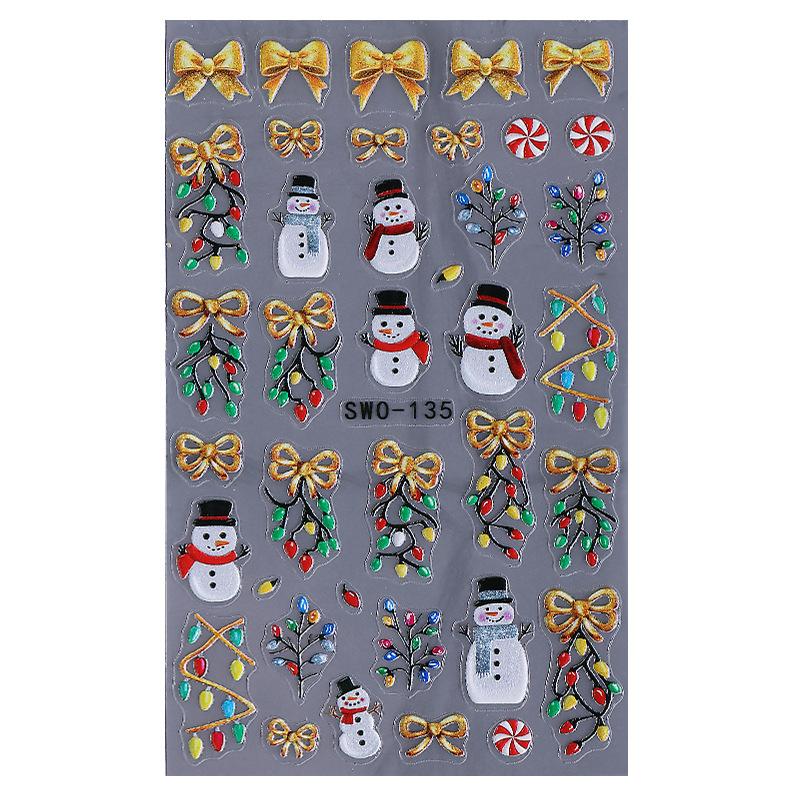 1 Τεμάχιο 5D Άνθρωπος Πιπερόριζας Χιονονιφάδα Αυτοκόλλητα Νυχιών Χριστουγεννιάτικο Πεύκο Κέικ Αυτοκόλλητο Νυχιών Χειμερινά Προμήθειες DIY Μανικιούρ