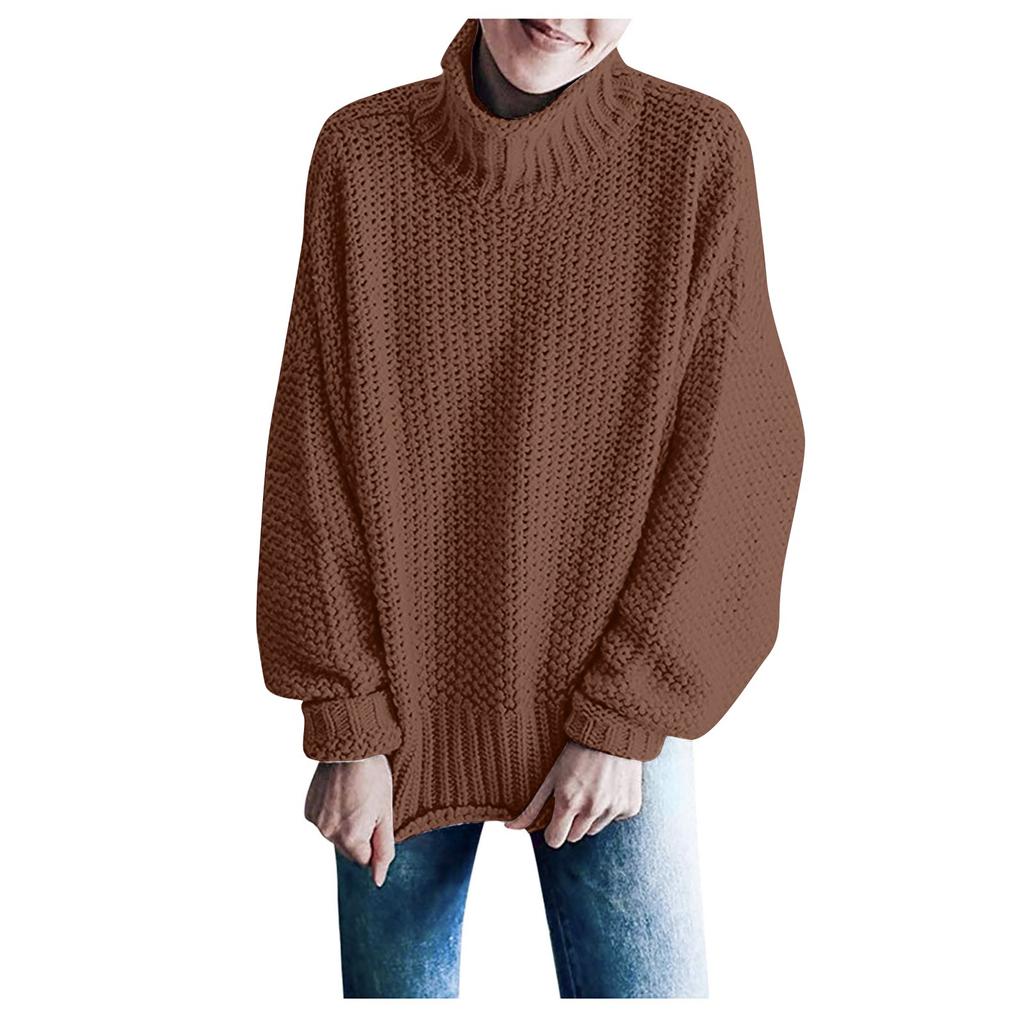 Women's High Neck Solid Color Sweater Casual Stripe Pullover Long Sleeve Sweater