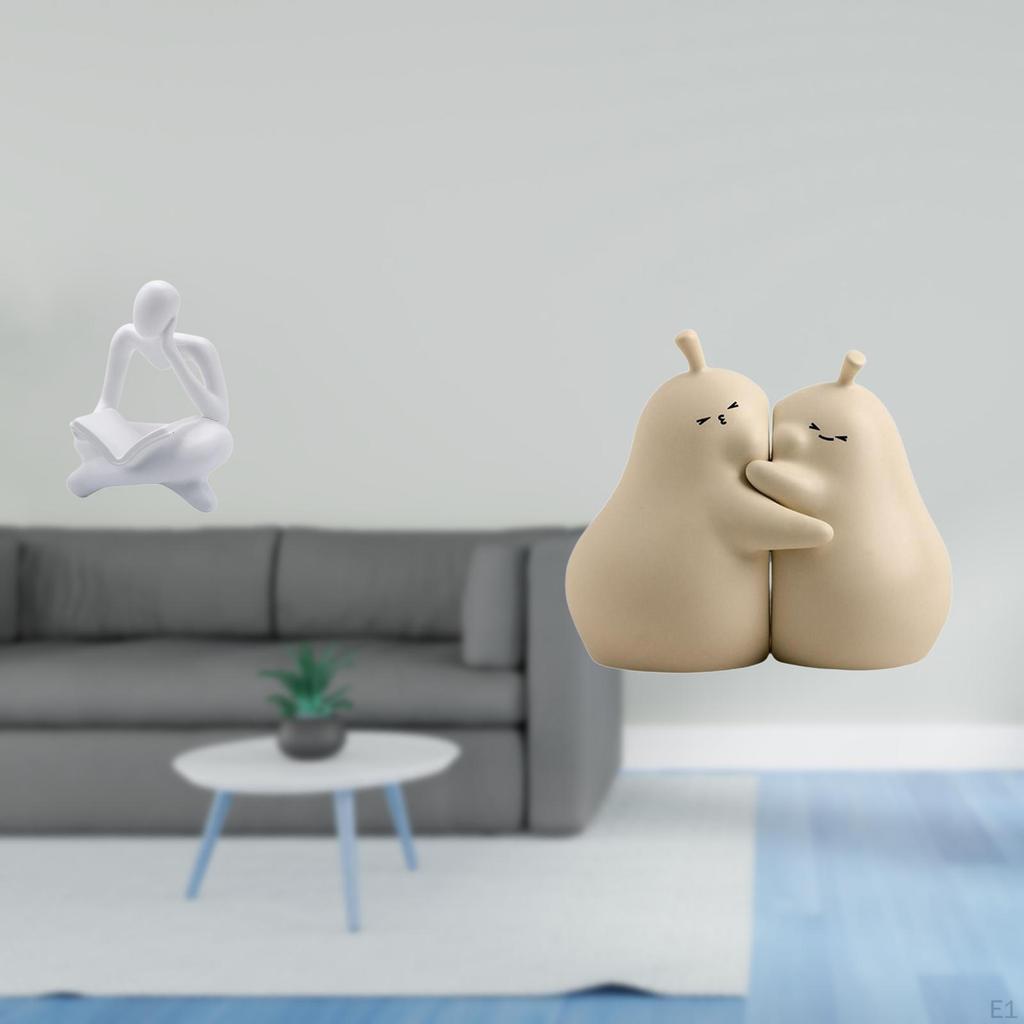 Abstract Thinker Statue Hugging Pear Book Stand Ceramic Bookend Decoration for Tabletop Living Room