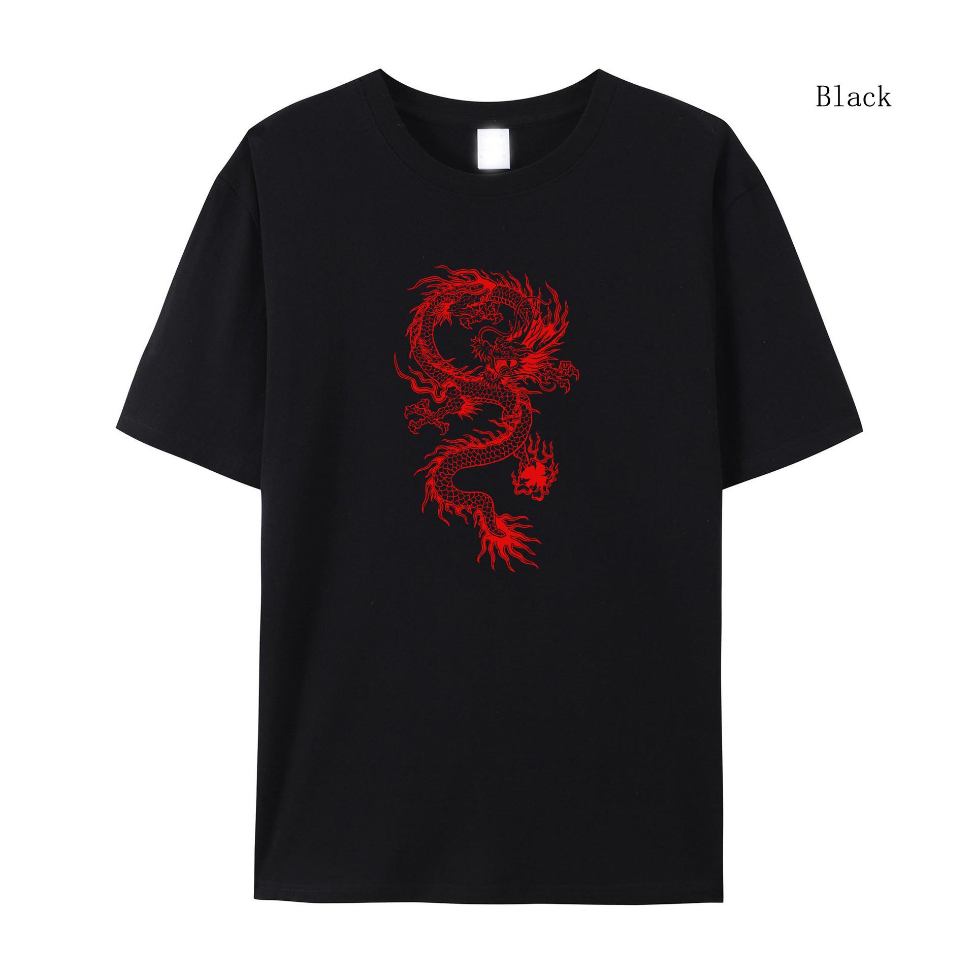 

Женская летняя футболка с короткими рукавами, толстовка с красным драконом, свободная футболка большого размера с короткими рукавами, модная повседневная одежда S