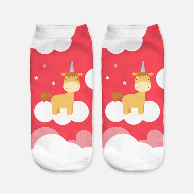 Harajuku 3D Print Unicorn Women Kawaii Ankle Licorne Chaussette Femme Calcetines Mujer Cute Art Socks Unisex