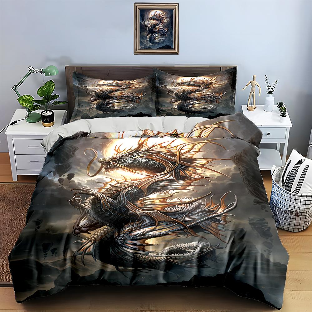 Dragon Fire Illustration Bedding Duvet Cover Sets Duvet Covers Pillowcases Gifts (1 * Duvet Cover 2 * Pillowcases, Without Duvet Insert)