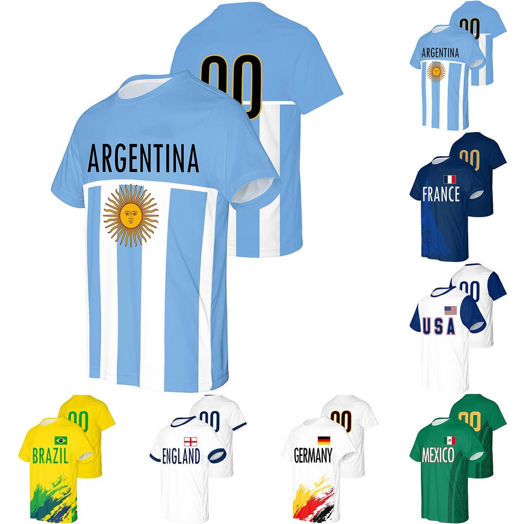 Argentina Soccer Jersey Supporter Shirt Men Women Football Fan Apparel Short Sleeve Lightweight Breathable Material