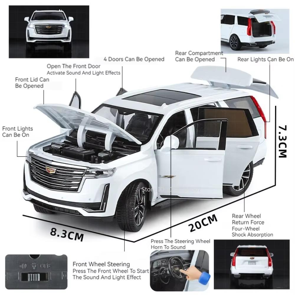 New 1:24 Cadillac Metal Die-cast Model 5 Doors Can Be Opened Sound and Light Shock Absorption Pull Back Decorative Car Children's Toy Boy Collection