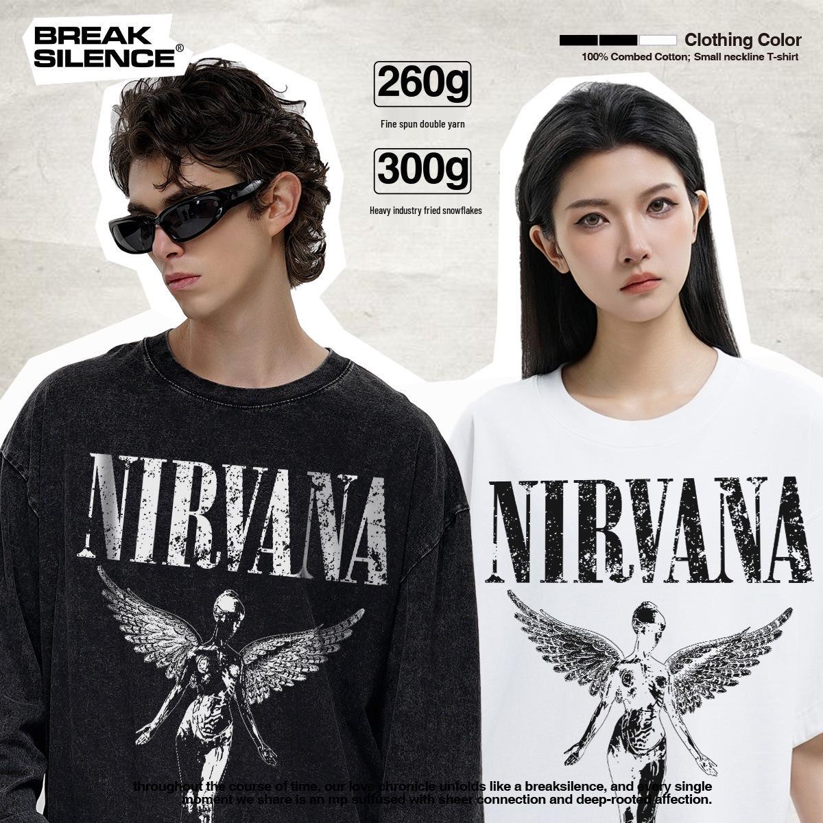 

NIRVANA Ретро Тяжелая мужская летняя футболка с коротким рукавом свободного кроя XXL