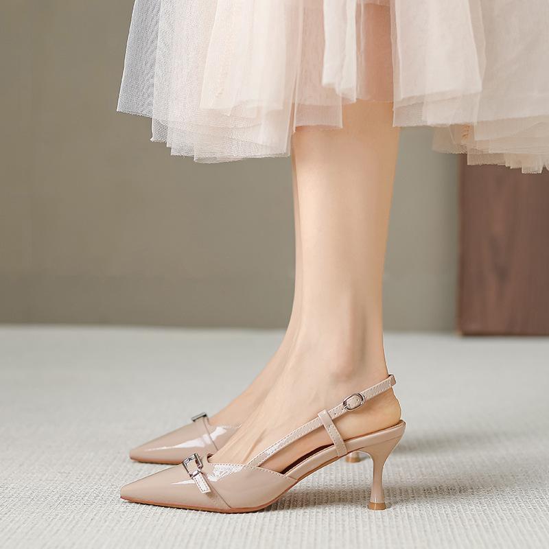Summer Baotou High Heel Sandals for Women with Thin Heels Straps High Heels 2 New French Pointed Toe Fashionable Women's Shoes