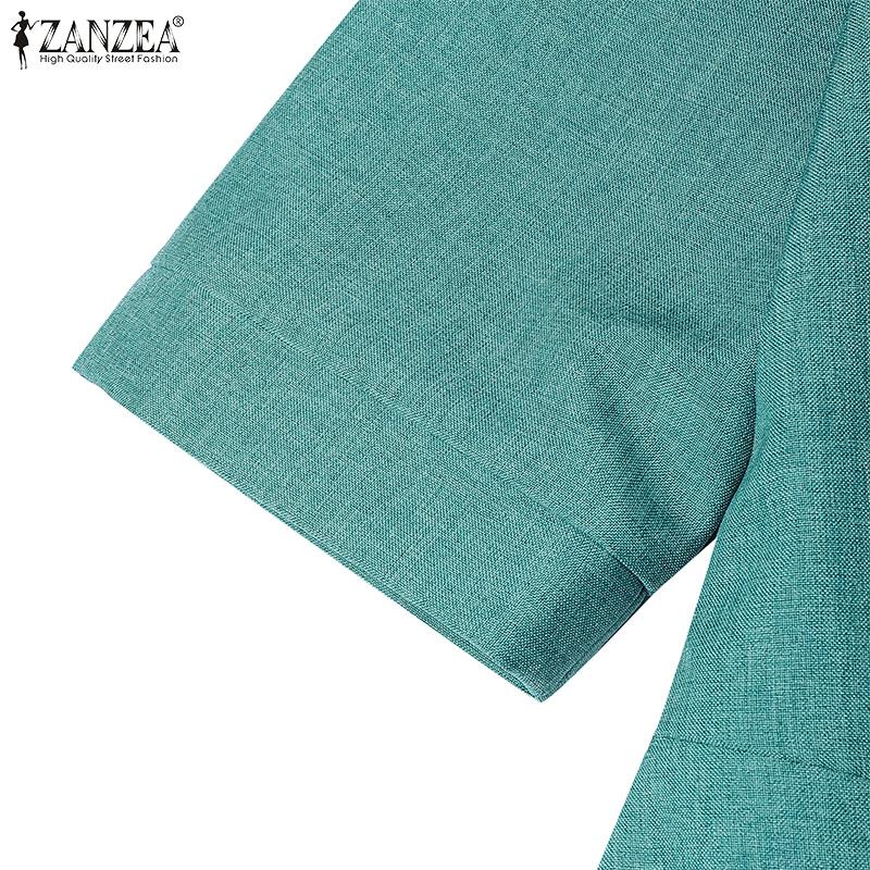 ZANZEA Women Summer Turn Down Collar Casual Short Sleeve Dress