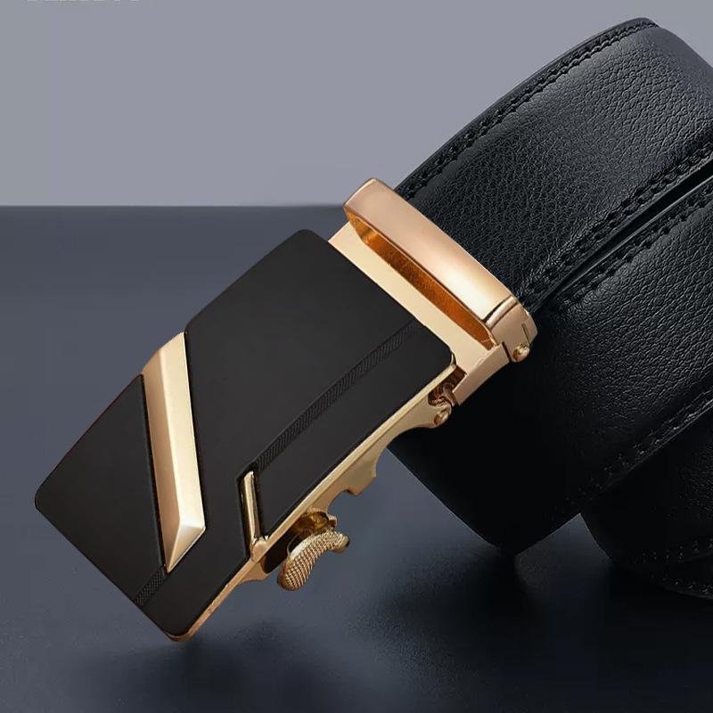 Genuine Leather Men's Automatic Buckle Cowhide Belt Alloy Buckle Business Casual Trousers Belt Middle Aged and Young Belt Men