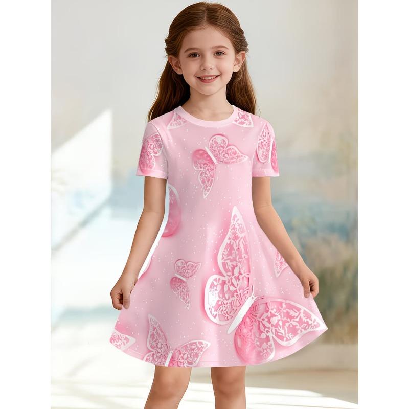 

Girls 3D Graphic Flag Dress Short Sleeve 3D Print Summer Spring Daily Vacation 110