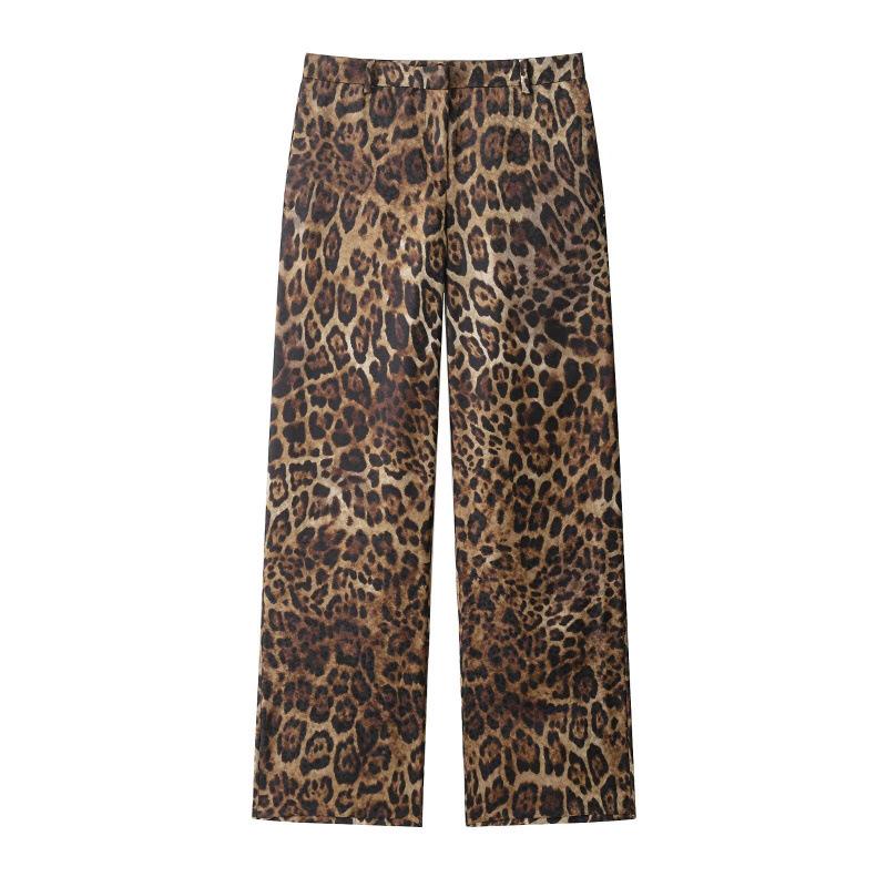 European and American Women s Fashion Animal Print Jacquard Suit Jacket & Pants Set XS