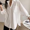 Women Shirt Lapel Long Sleeve Button-Up Closure Shirt with Patch Pockets Loose Fit Solid Color Casual Shirt Workwear
