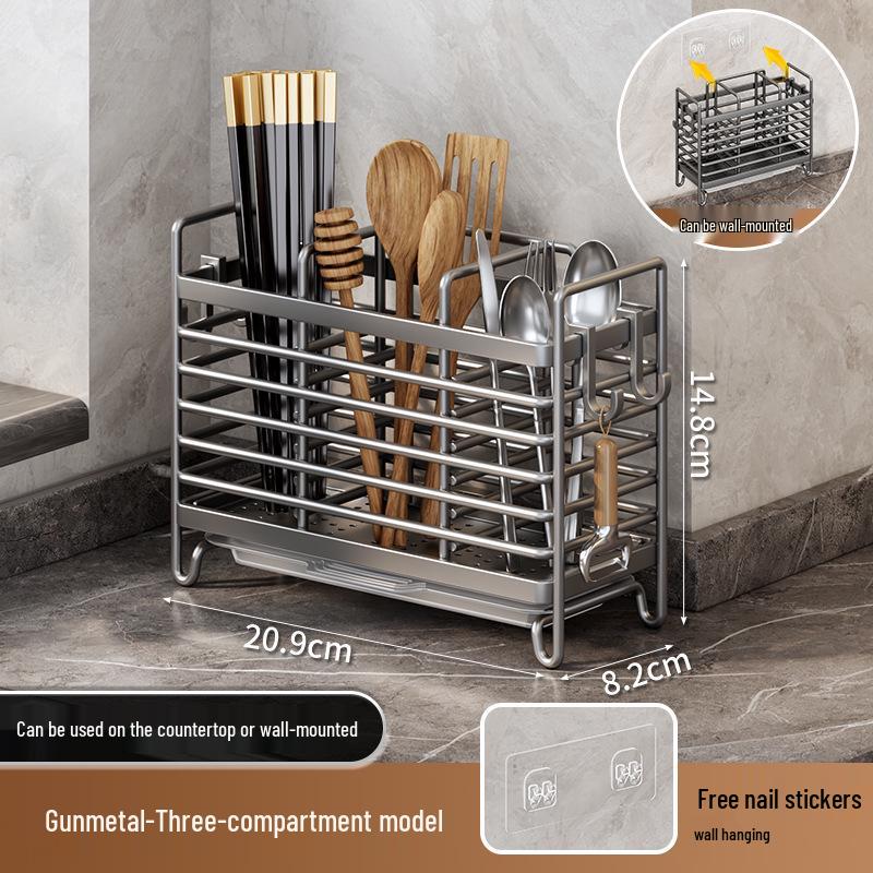 Wall-Mounted Stainless Steel Utensil Holder: Chopstick, Knife & Spoon Storage Rack