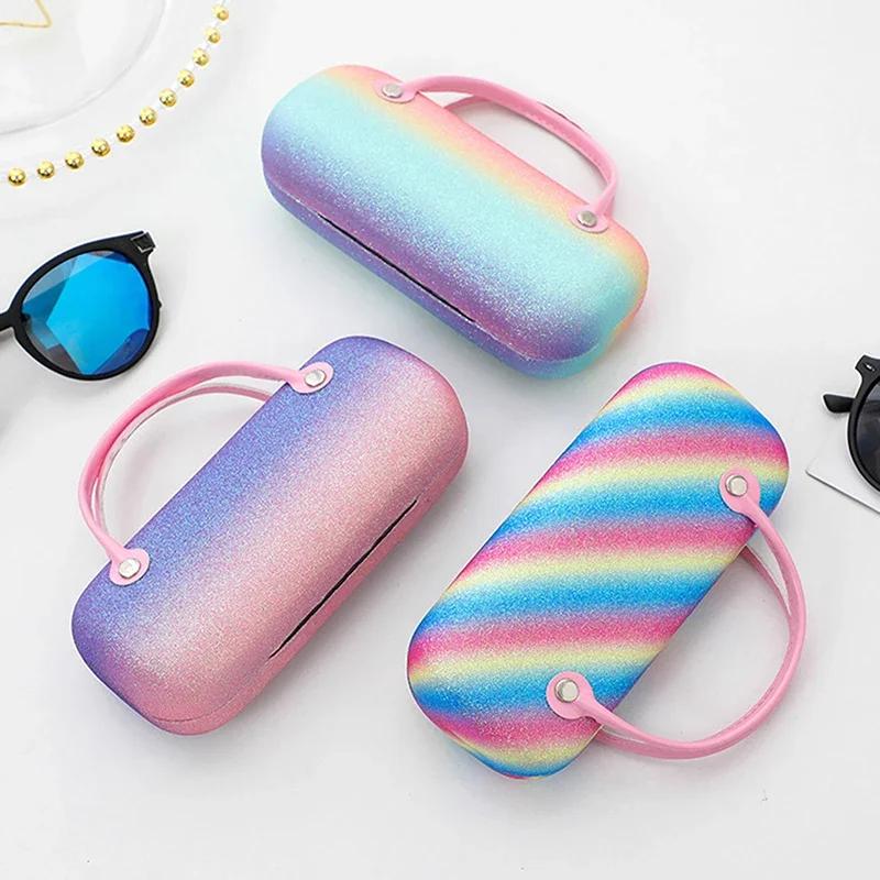Y2K Color Block Rainbow Glasses Case Cool Cute Handbag Inspired Eyeglasses Jewelry Box Storage Bag Container With Handle