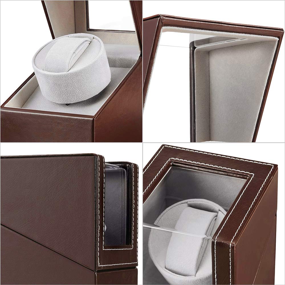 Automatic Watch Made in Mabuchi Motor Single Watch Winder with Storage Case Winder, Japan, Winder, (Brown Leather, 125C)