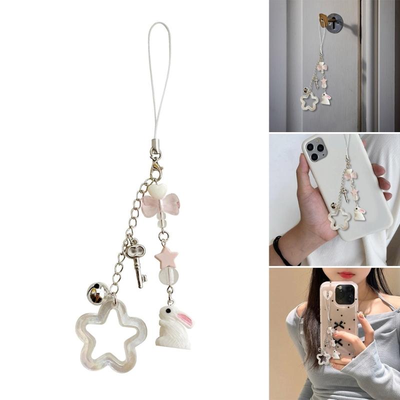 Fashion Star Rabbits Bead Hangings Pendant Phone Charm Lanyard Pocket Keychain Strap Bag Decoration Wallet Pendants