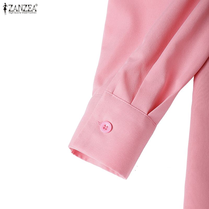 ZANZEA Rochie cămașă lungă, cu mânecă lungă, cu guler răsturnat pentru femei