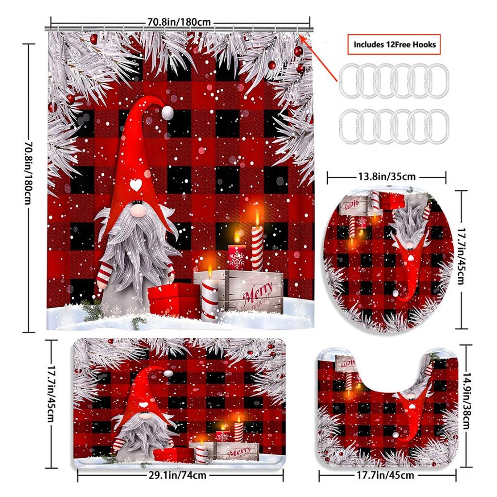 Marry Christmas Shower Curtain Red Drawf Printed Waterproof Polyester Bath Curtain For New Year Christmas Bathroom Decoration