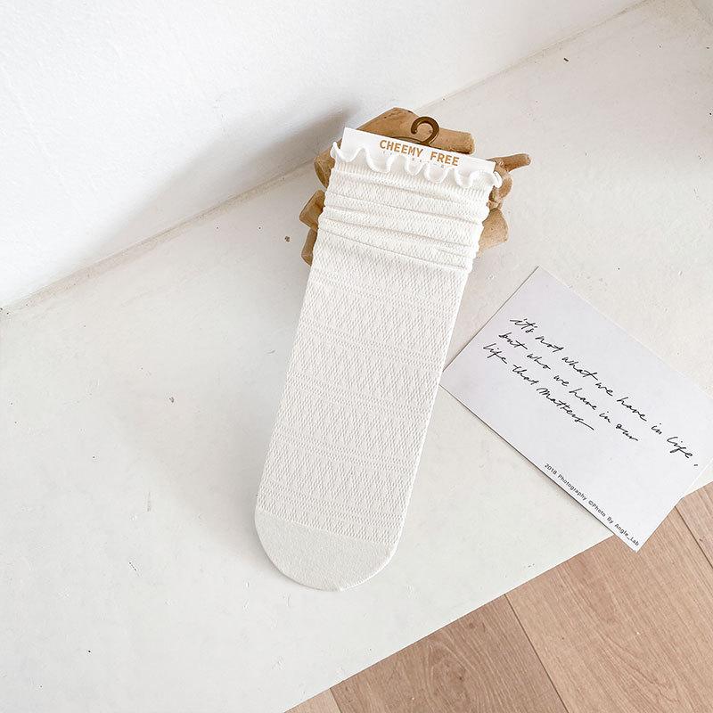 Lace Hollowed-out Mesh Princess Socks, Black and White Retro Black Ear-trimmed Women's Pile-up Socks, Long Socks