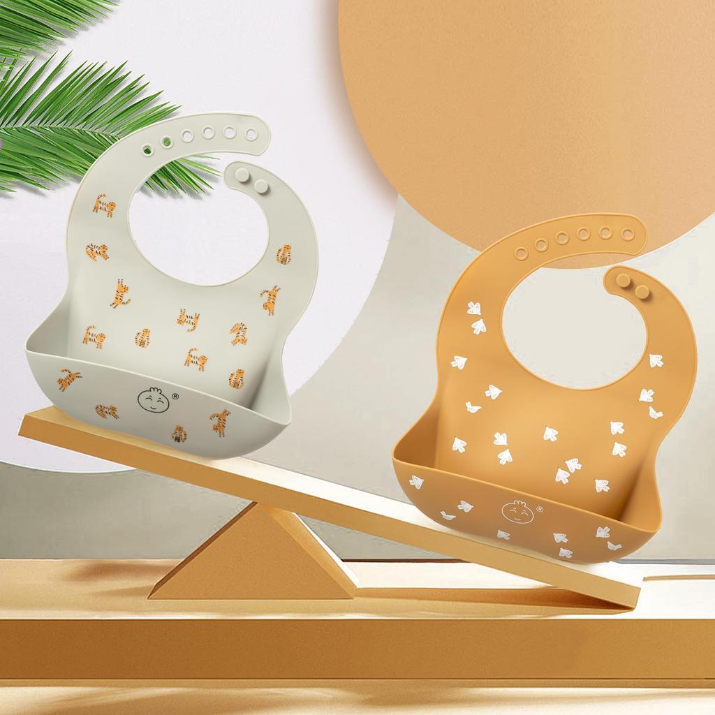 Little Dimsum Baby Silicone Mealtime Set of 2 for Ages Bib, Apron, Soft, Waterproof, Lightweight, (Tiger & Dove) 0-3