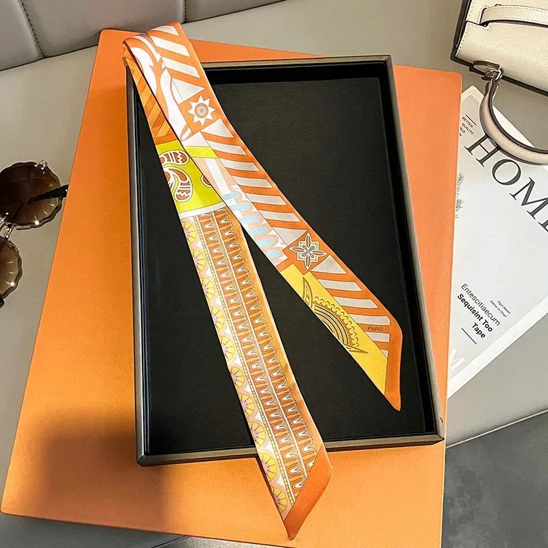 Women Narrow Thin Scarf Horse Print Long Ribbon Scarf Handle Bag Multi-Function Decorative Neckerchief Hair Tie Band