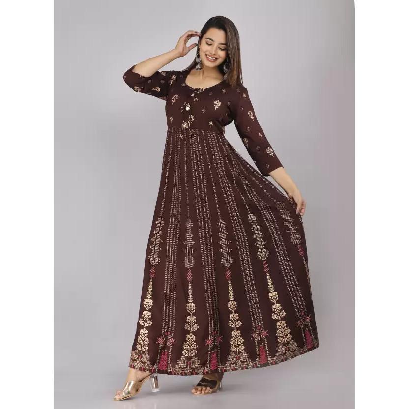 Women's Designer Rayon Anarkali Kurta Gown Indian Bollywood Printed Kurti Dress SC-2132