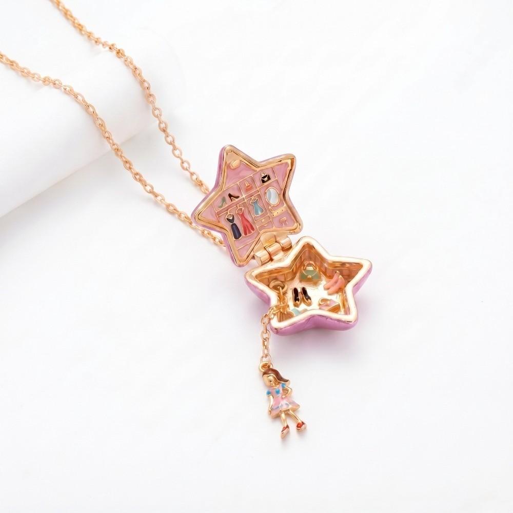 Cute Pentagram Phase Box Necklace Opening Closing Opening Box Necklace Jewelry Pendant  for Women