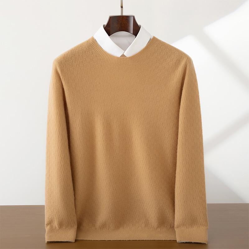 Мужской мягкий кашемировый свитер с узором  ананас  - Круглый вырез, Длинный рукав, Однотонный, Коллекция Осень/Зима X-Large