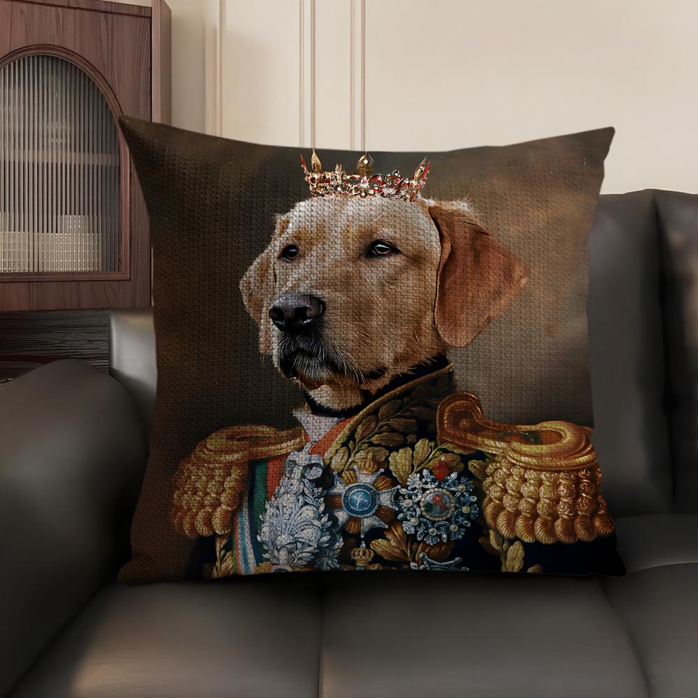 Renaissance Royal Dog Cushion Cover Natural Linen Organic Fabric DoubleSided Printing Sofa Home Decor Gift Pillow Case