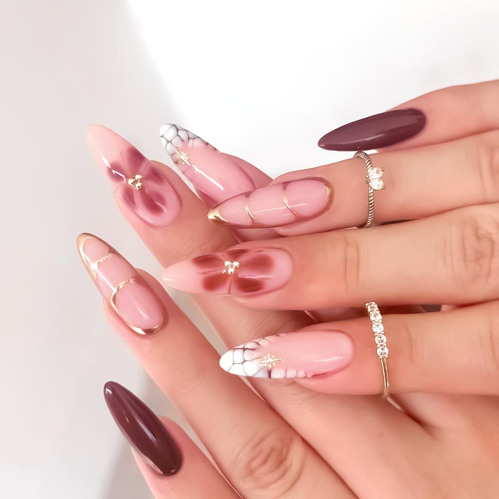 24Pcs French Style Fake Nails 3D Bowknot Designs Short Square Press On Nails Sweet Korean Fashion False Nail for Women Girl