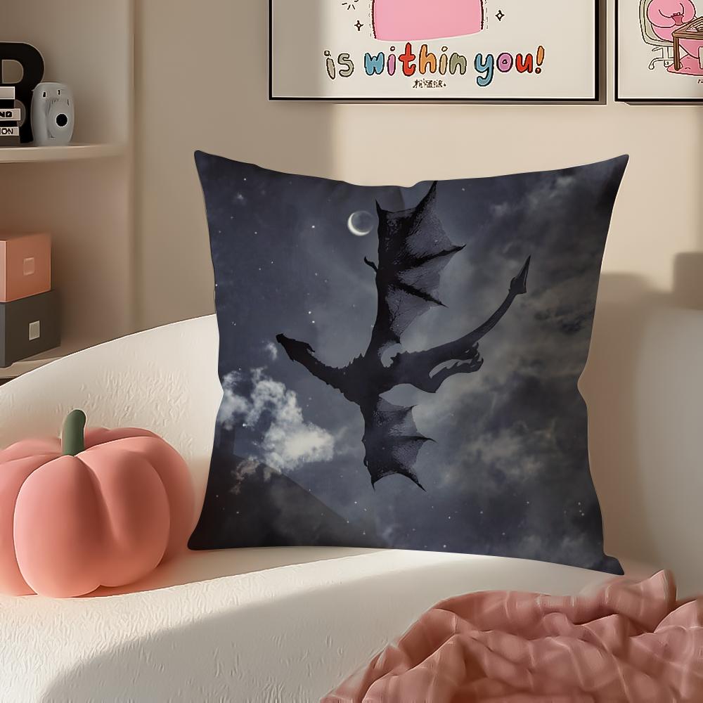 Epic Fantasy Fictional FFourth WWing Dragon Cushion Cover Pillowcase Short Plush Invisible Zipper Room Sofa Cushion Cover