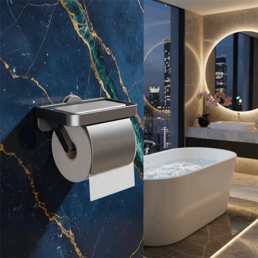 Wall-Mounted Paper Roll Storage Shelf No-Drill Toilet Paper Shelf Sturdy Tissue Rack Washroom