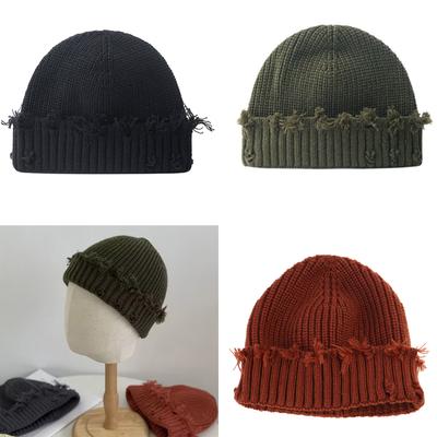 Trendy Ripped Knitted Hat Soft Unisex Streetwear Skull Hat Comfortable Winter for Street Fashion