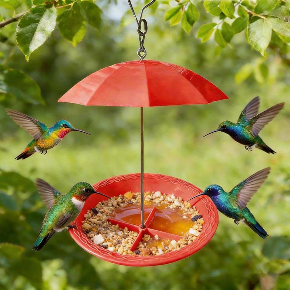 UV Protection Umbrella Bird Feeder Weatherproof Bird Water Drinker Hanging Bird Feeder Outdoor красный