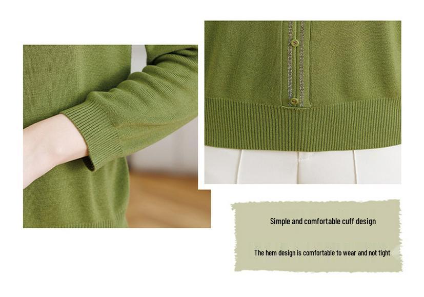 Mom's New Year Red Knit Top for Middle-Aged & Elderly Women - Stylish Chinese Style Year of the Rat Base Layer