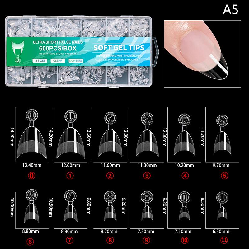 

600Pcs Short Nail Tips Mixed Size Oval Half Cover False Tips Press On Nails Almond Short Style Ultra Thin Traceless Nail Tips A5