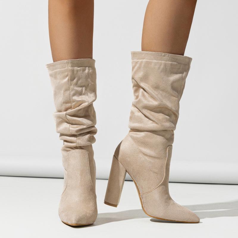Women's Pointed-toed One-pedal Winter Fashion Thick-heeled High-heeled Boots Fashionable and Comfortable Women's Boots Chunky Heel