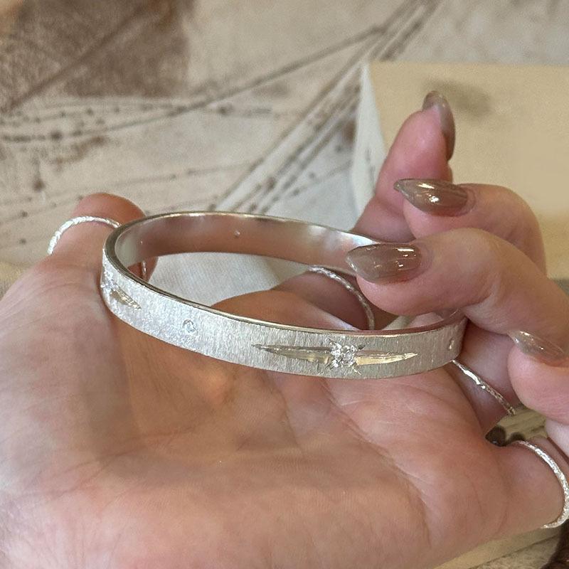 Hot Selling Engraved Brushed Star Point Diamond Korean Style Textured Ring Silver Style Bracelet Wide Version
