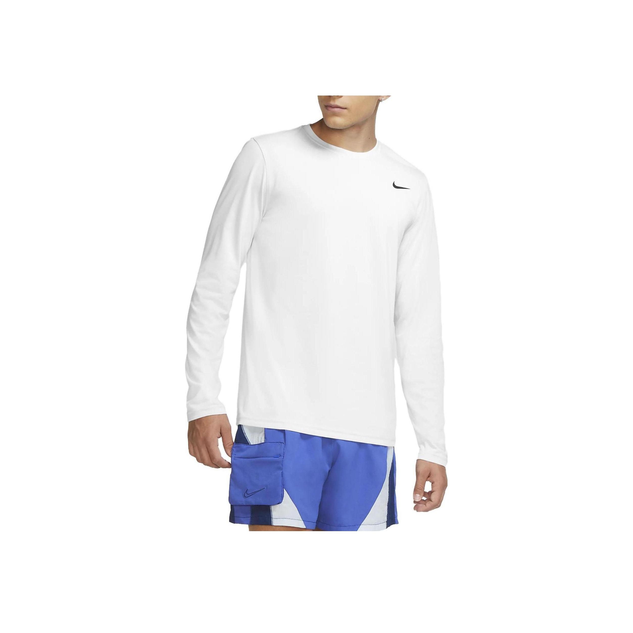

Nike Solid Color Logo Print Crew Neck Long Sleeve T-Shirt Men Tops White 718838-100 L