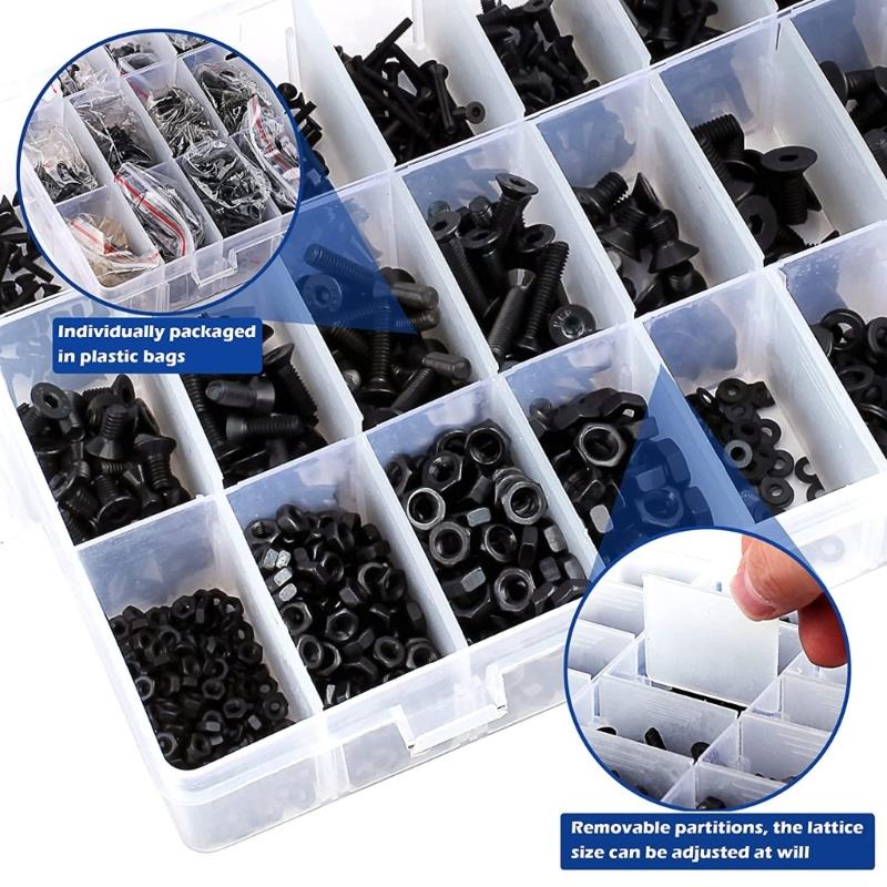 1500Pcs Flat Head Hexagon Socket Caps Screws Bolt Stainless Steels Countersunk Head Hexagon Drive Machine Screws Washers