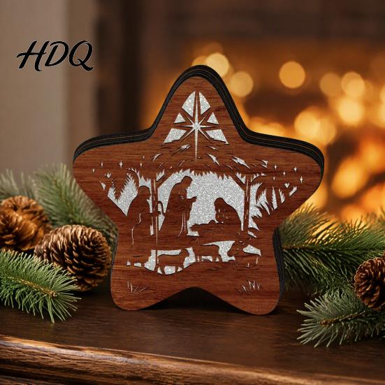 Christmas Gift for Kids 3D Wooden LED Night Light Hollow Carved Tabletop Decor Holiday Decoration with Warm Glow Festive Home And Office Light Lamp