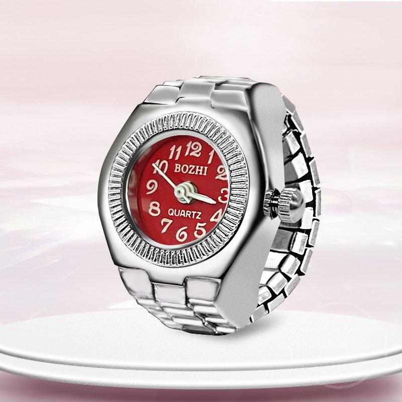 Fashion Mini Quartz Watch Clock Finger Rings for Men Women Elastic Strap Punk Gothic Couple Roman Ring Jewelry Gift